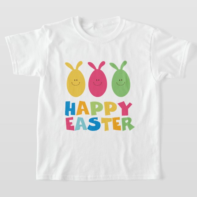 Bunny Eggs Cute Colorful Kids Glad påsk T Shirt (Laydown)