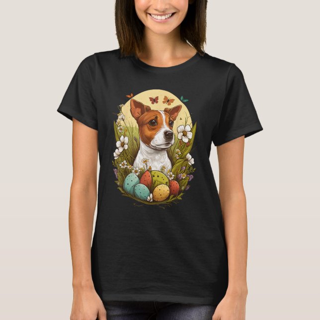 Bunny Eggs Dog on Easter Jack Russell Terrier T Shirt (Framsida)