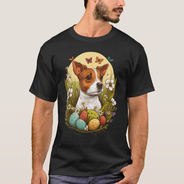 Bunny Eggs Dog on Easter Jack Russell Terrier T Shirt (Framsida)