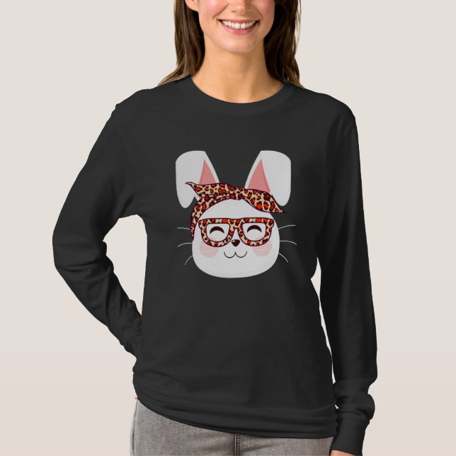 Bunny face Cool Easter Bunny with Glasses Easter   T Shirt (Framsida)