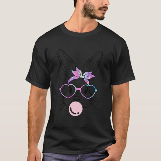 Bunny Face Galaxy Glasses Bubble Gum Easter Day T Shirt (Framsida)