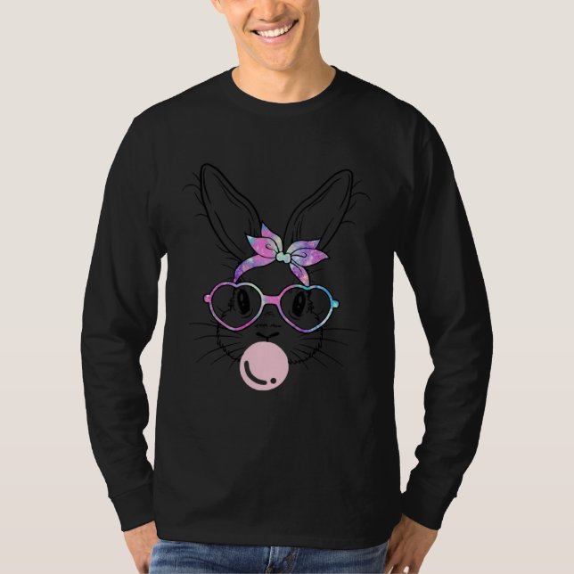 Bunny Face Galaxy Glasses Bubble Gum Easter Day T Shirt (Framsida)