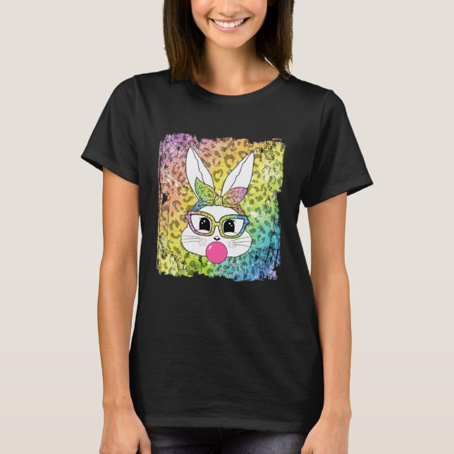 Bunny Face Leopard Glasses Bubble Gum Easter Day G T Shirt (Framsida)