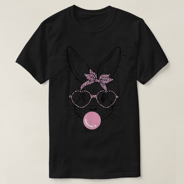 Bunny Face Leopard Glasses Bubble Gum Easter Day G T Shirt (Design framsida)