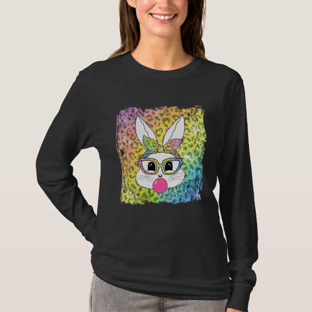 Bunny Face Leopard Glasses Bubble Gum Easter Day G T Shirt (Framsida)