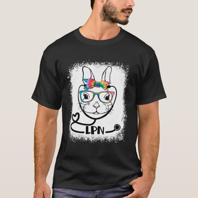 Bunny Face LPN Glasses Nurse Easter Day T Shirt (Framsida)