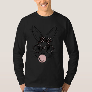 Bunny Face Polka Dots Glasses Bubble Gum Easter Da T Shirt