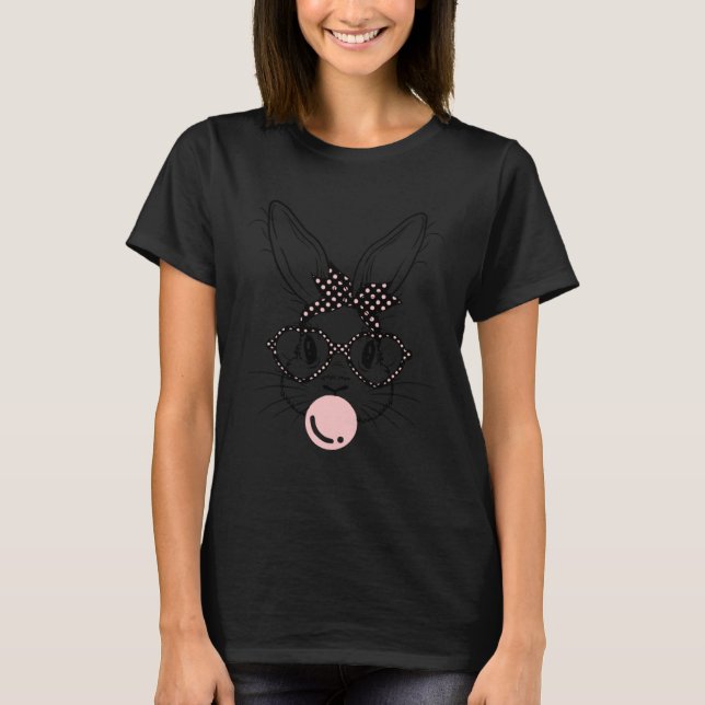 Bunny Face Polka Dots Glasses Bubble Gum Easter Da T Shirt (Framsida)