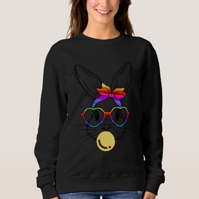 Bunny Face Rainbow Glasses Bubble Gum Easter Day T Shirt (Framsida)
