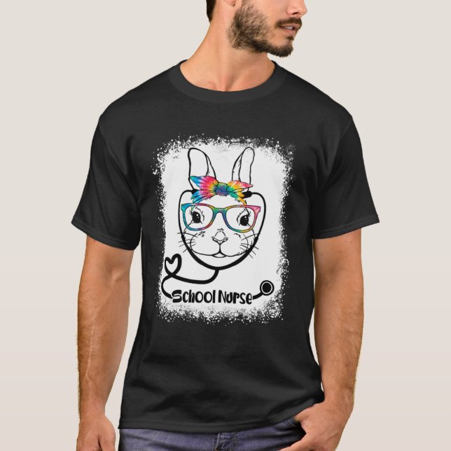 Bunny Face School Nurse Glasses Nurse Easter Day T Shirt (Framsida)