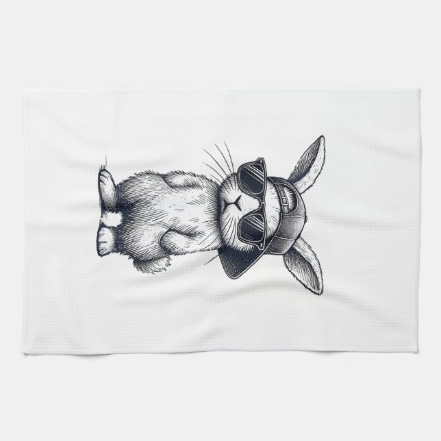 Bunny Face with Sunglasses Cap Easter Day for Boys Kökshandduk (Horisontell)