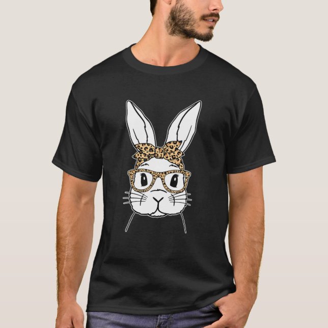 Bunny Face With Sunglasses Leopard Easter Day Wome T Shirt (Framsida)