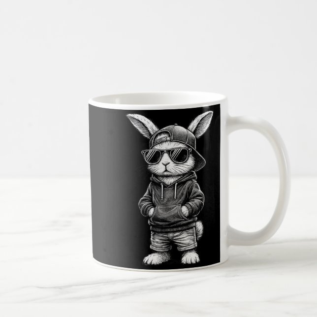 Bunny Face With Sungles Funny Easter Day For Boys  Kaffemugg (Höger)