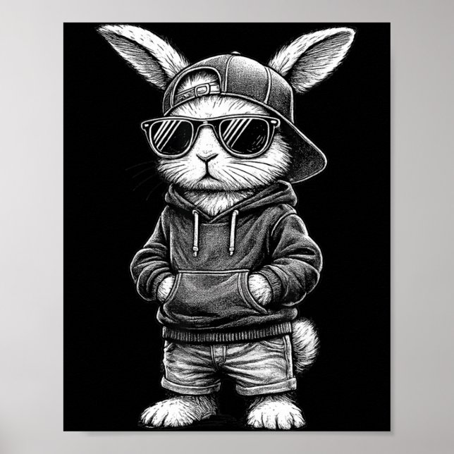 Bunny Face With Sungles Funny Easter Day For Boys  Poster (Framsidan)