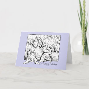 Bunny Family Påsk Card, blått Helgkort