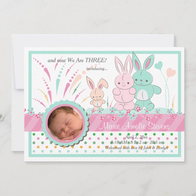 Bunny Family Photo Birth Announcement Meddelande (Framsida)