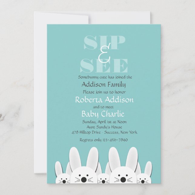 Bunny Family Sip och Se inbjudan (Framsida)