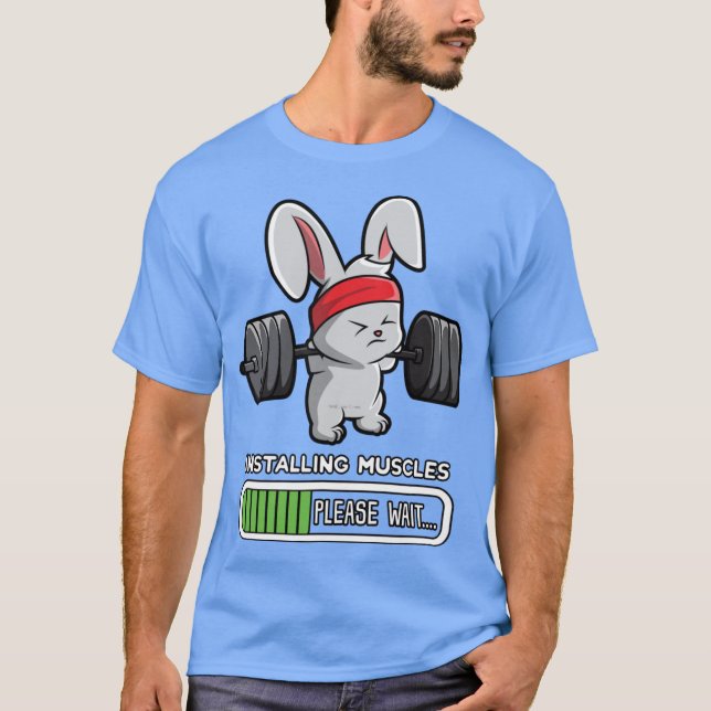 Bunny Fitness Gym Workout Installing Muscles boy T Shirt (Framsida)