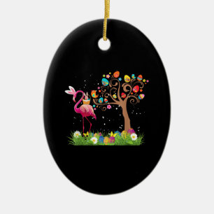 Bunny Flamingo Påsk 2021 Cute Flamingo Älskare Julgransprydnad Keramik