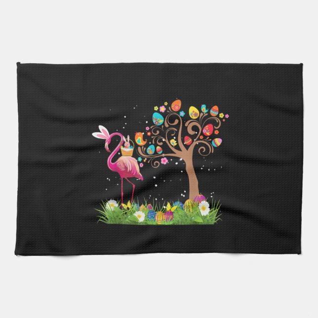 Bunny Flamingo Påsk 2021 | Cute Flamingo Älskare | Kökshandduk (Horisontell)