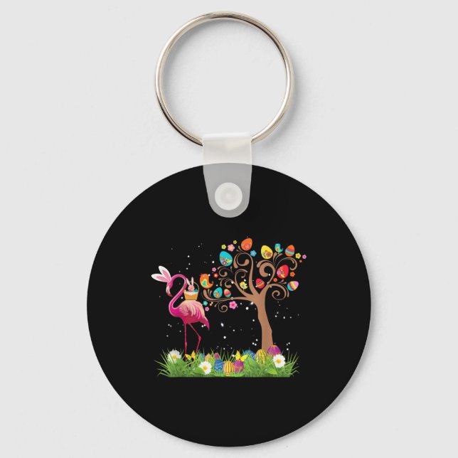 Bunny Flamingo Påsk 2021 | Cute Flamingo Älskare | Nyckelring (Framsida)