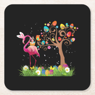 Bunny Flamingo Påsk 2021   Cute Flamingo Älskare   Underlägg Papper Kvadrat