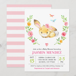Bunny Flicka Shower Rosa Sprinkle Cute Blommigt Inbjudningar