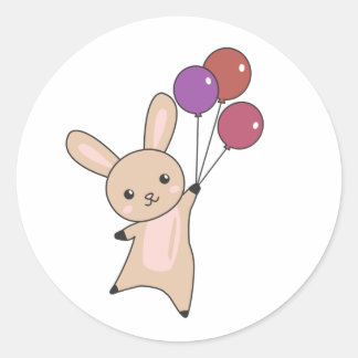 Bunny Flies Balloons over Cute Animals För barn Runt Klistermärke