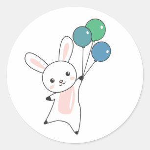 Bunny Flies Balloons over Cute Animals För barn Runt Klistermärke