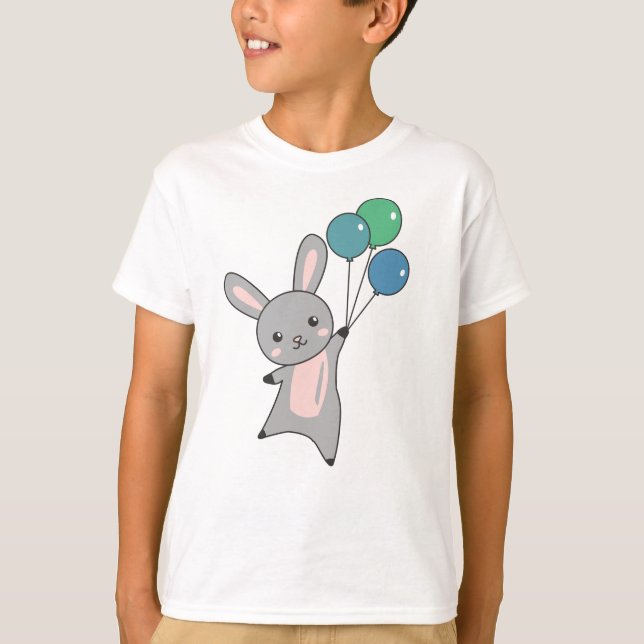 Bunny Flies Balloons over Cute Animals För barn T Shirt (Framsida)