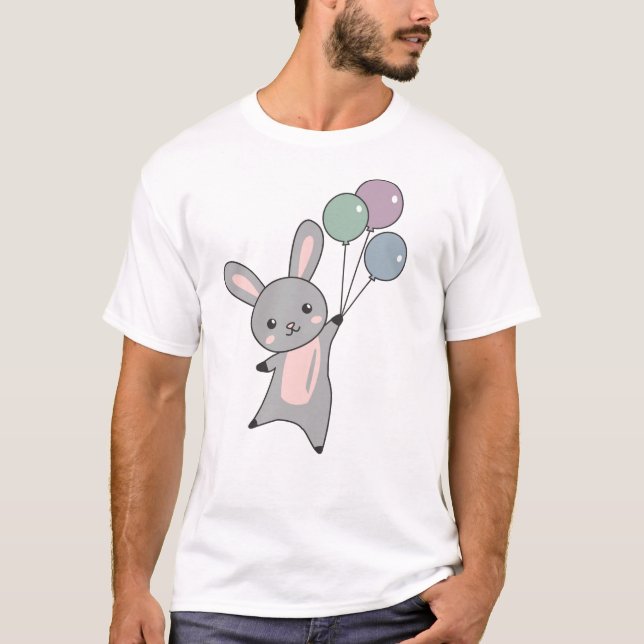 Bunny Flies Balloons over Cute Animals För barn T Shirt (Framsida)