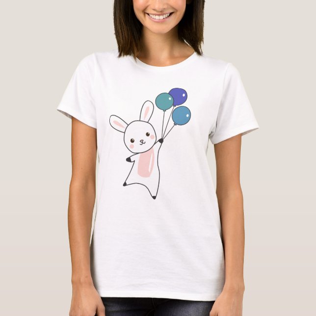 Bunny Flies Balloons over Cute Animals För barn T Shirt (Framsida)