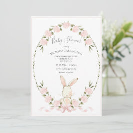 Bunny Floral Hydrangeas Pink Girl Baby Shower Inbjudningar