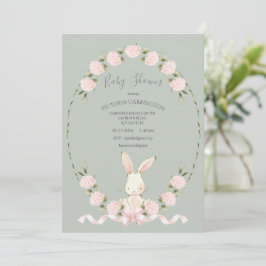 Bunny Floral Hydrangeas Sage Girl Baby Shower Inbjudningar