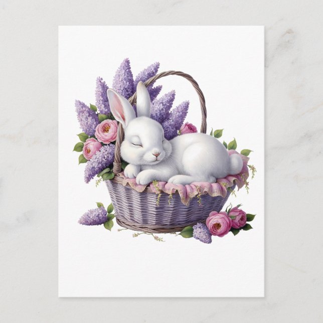 Bunny & Flower Basket Delight Vykort (Framsida)