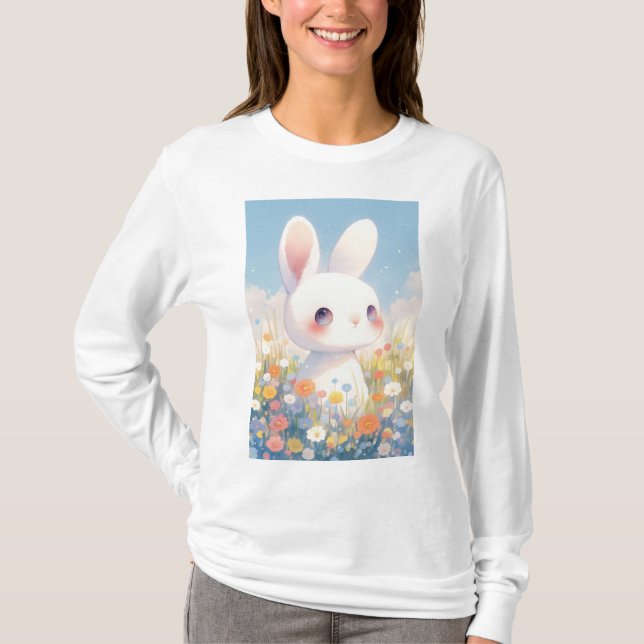 Bunny Flower Bliss T Shirt (Framsida)