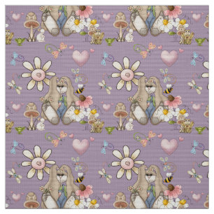 Bunny Flowers DU ÄNDRAR Background Färg Tyg