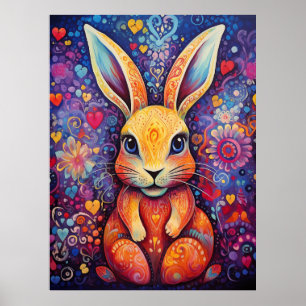 Bunny Flowers hjärtan lila Poster