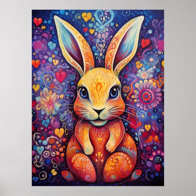 Bunny Flowers hjärtan lila Poster (Framsidan)