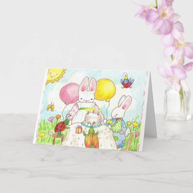 Bunny Födelsedagsfest Card Kort (Orkide)