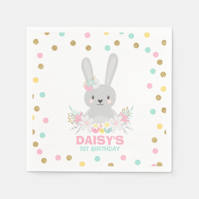 Bunny Födelsedagsfest Napkin lite Bunny Birthday Pappersservett (Framsidan)