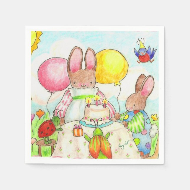 Bunny Födelsedagsfest Papper Napkins Pappersservett (Framsidan)