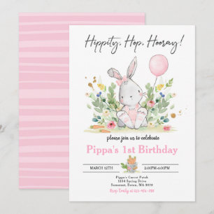 Bunny Födelsedagsfest Rosa Bunny Påsk födelsedag Inbjudningar