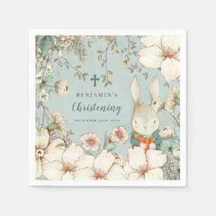 Bunny Foliage Christening Baptism Namn Powder Blue Pappersservett