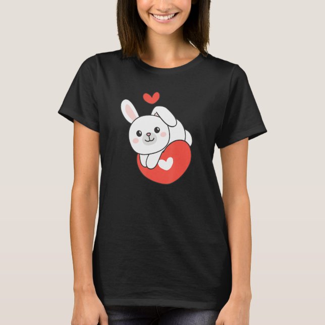 Bunny For Valentine s Day Cute Animals With Hearts T Shirt (Framsida)