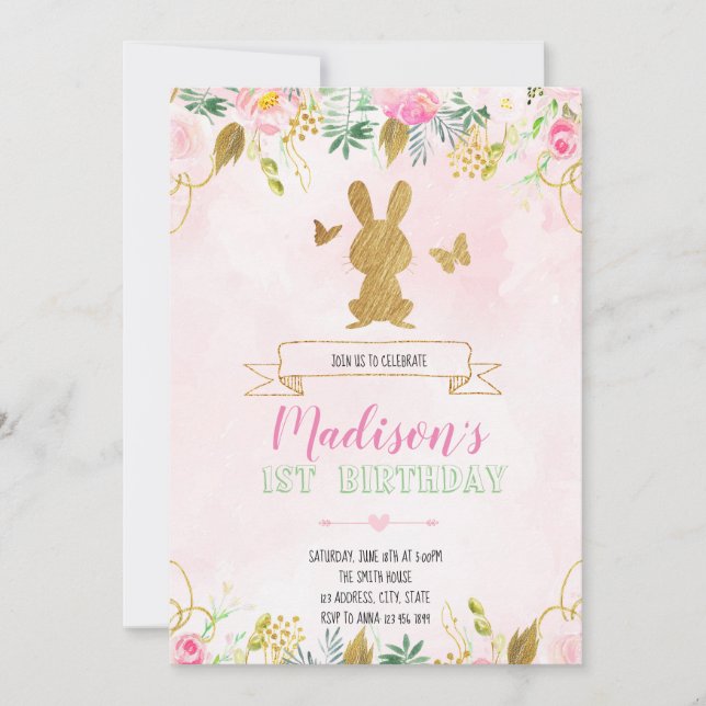 Bunny första födelsedagsinbjudan inbjudningar (Framsida)