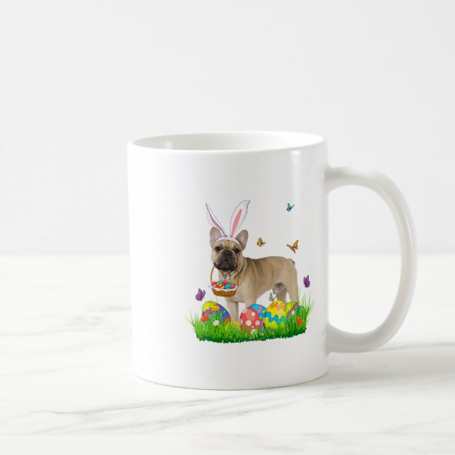 Bunny Fransk Bulldog med Egg Basket Påsk Huntin Kaffemugg (Höger)