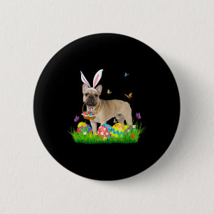 Bunny Fransk Bulldog med Egg Basket Påsk Huntin Knapp