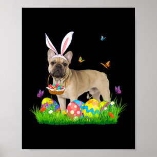 Bunny Fransk Bulldog med Egg Basket Påsk Huntin Poster