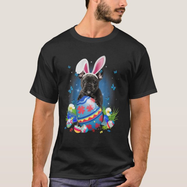 Bunny Fransk Bulldog med Påsk från Egg Basket T Shirt (Framsida)